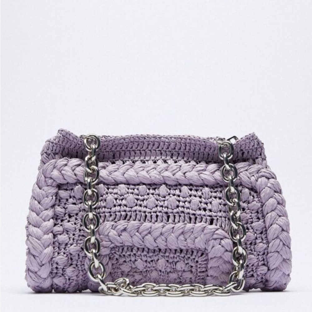 Zara Purple Woven Shoulder Bag with Chain Strap